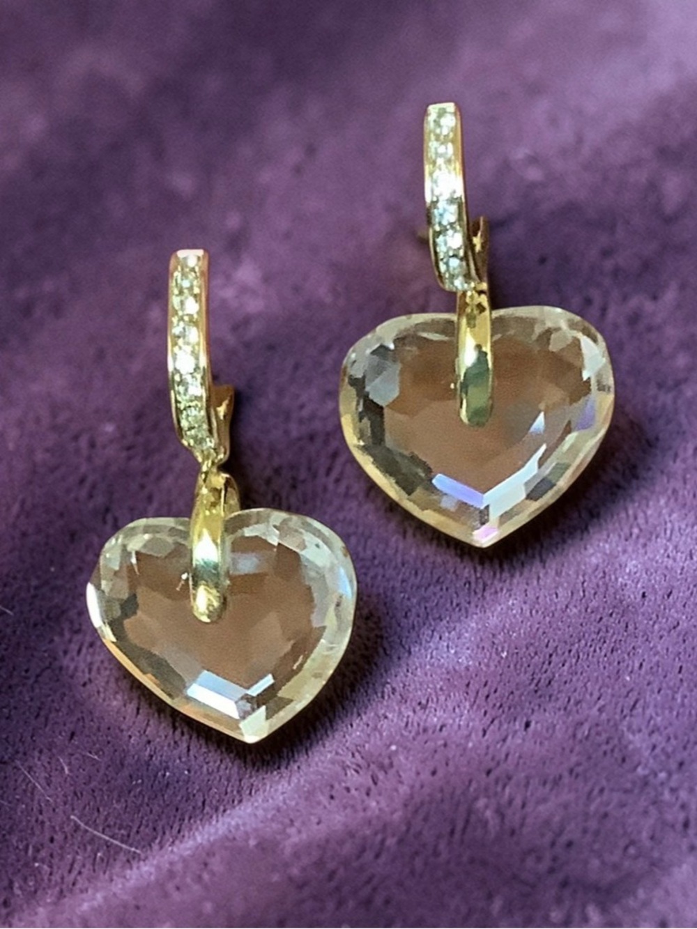 Heidi Daus Stunning Gold Crystal Heart Drop Earrings - Clear. Super sparkly NWT - Picture 3 of 6